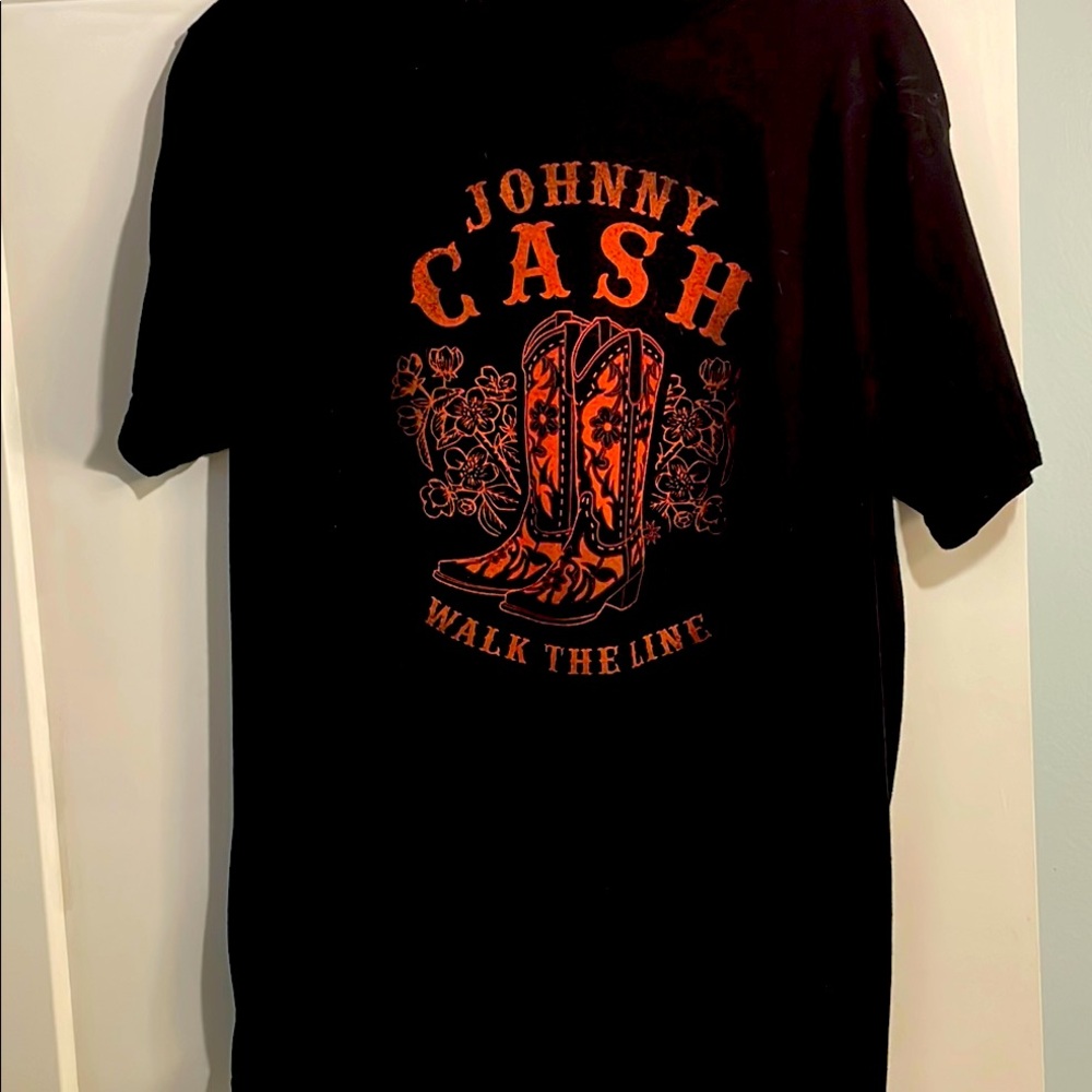 Johnny Cash “Walk The Line” Cowboy Boot Graphic Black Tee Size XL 100% Cotton